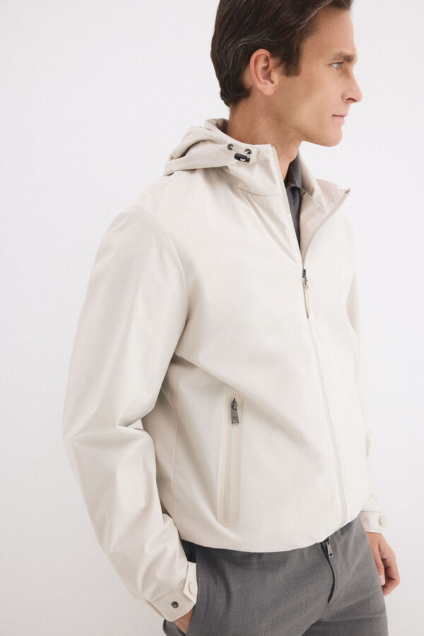 Pedro del Hierro Technical lightweight hooded jacket Beige