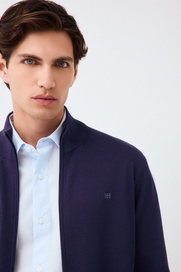 Pedro del Hierro Fine premium cotton zip fastening cardigan Blue