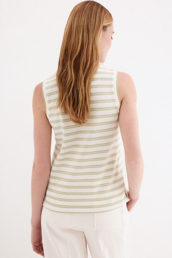 Pedro del Hierro Striped sleeveless polo shirt Ecru
