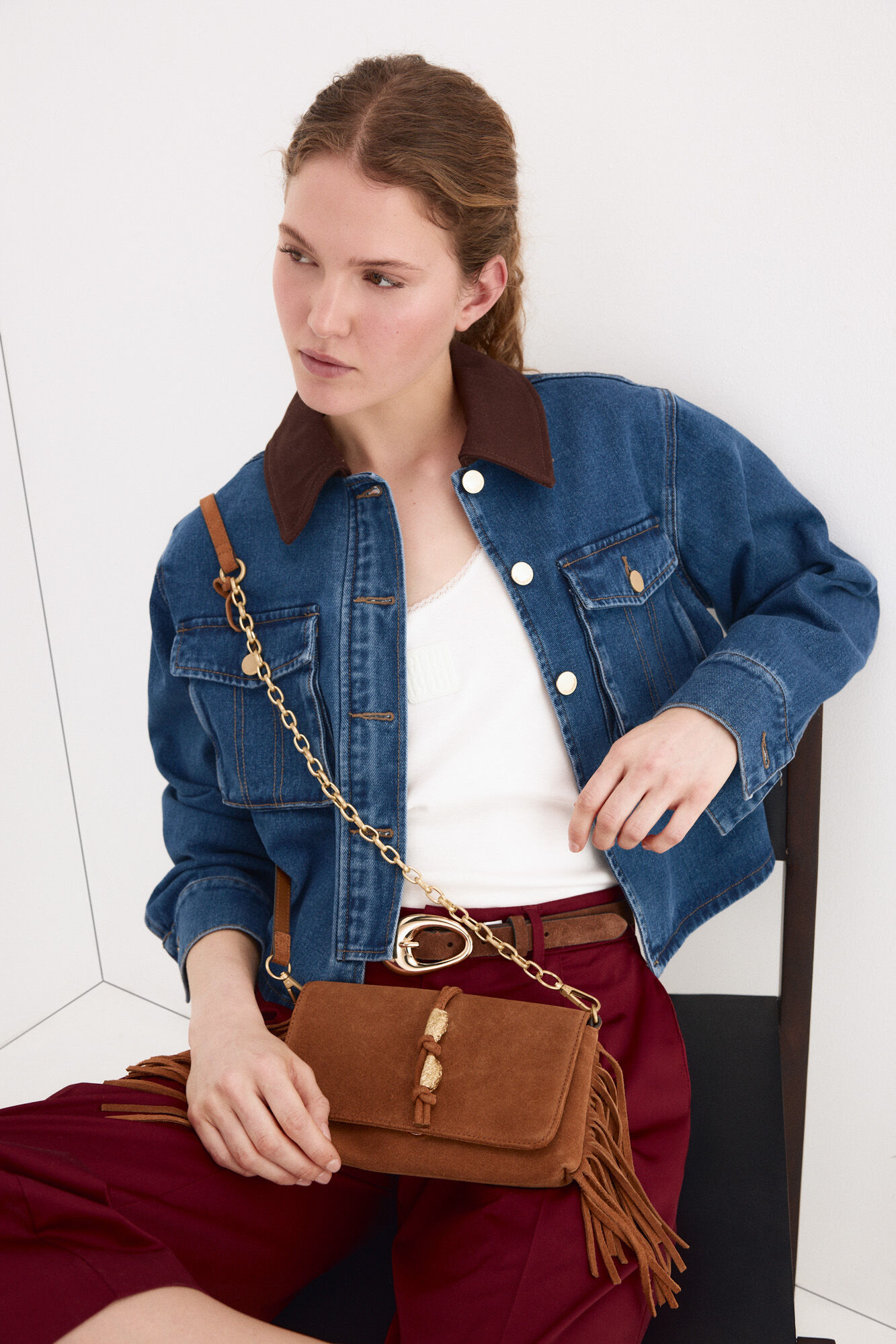 Pedro del Hierro Leather fringed crossbody