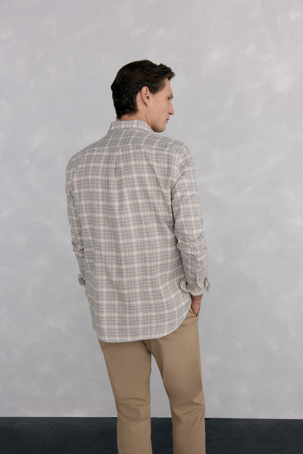 Pedro del Hierro Checkered flannel shirt Italian fabric Beige