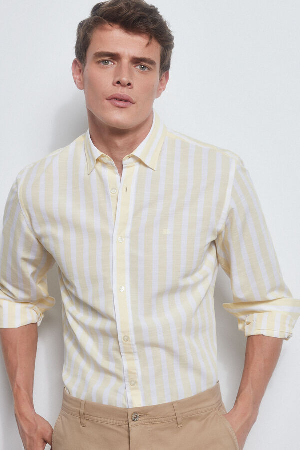 Pedro del Hierro Striped slub cotton shirt Yellow