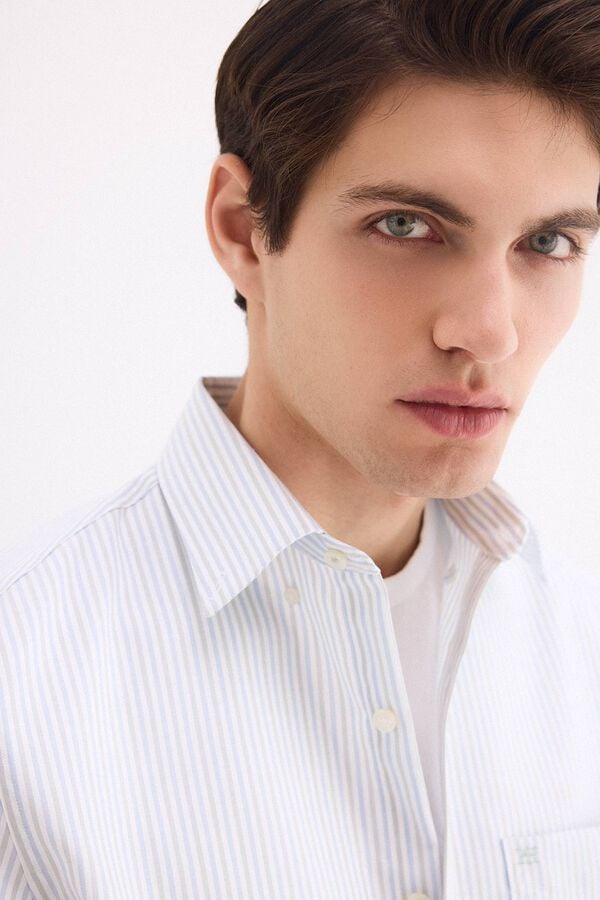 Pedro del Hierro Striped non-iron oxford shirt Blue