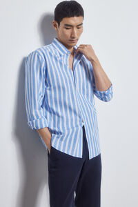Pedro del Hierro Striped slub cotton shirt Blue