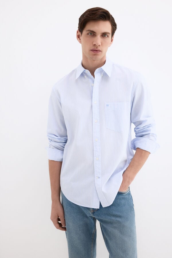 Pedro del Hierro Seersucker striped shirt Blue
