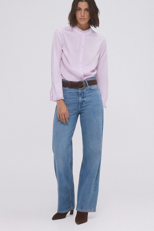 Pedro del Hierro Basic shirt with embroidered ruffle detail Pink