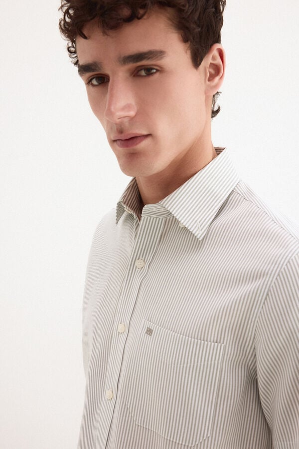 Pedro del Hierro Striped short sleeve non-iron shirt Green