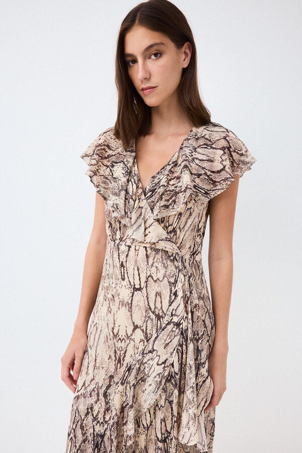 Pedro del Hierro Vestido volantes fluido Marr&oacute;n