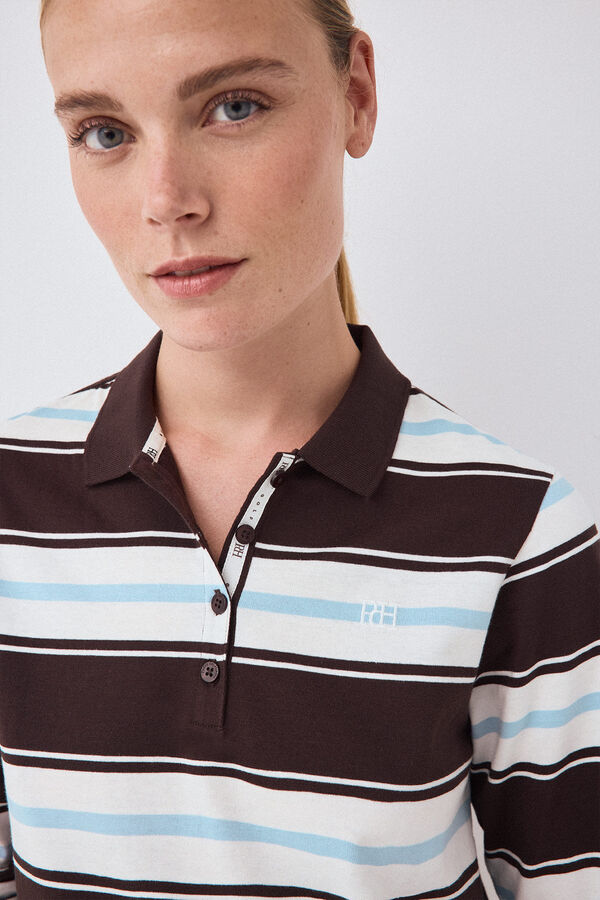 Pedro del Hierro Striped long sleeve polo shirt Brown