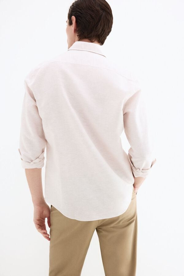 Pedro del Hierro Camisa de vestir rayas lino f&aacute;cil plancha Beige