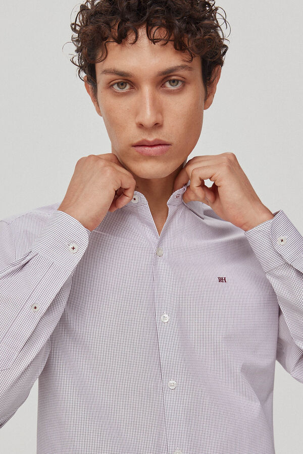 Pedro del Hierro Camisa vestir facil plancha y antimanchas cuadros regular fit Burgundy
