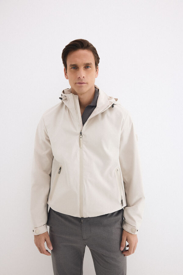 Pedro del Hierro Technical lightweight hooded jacket Beige