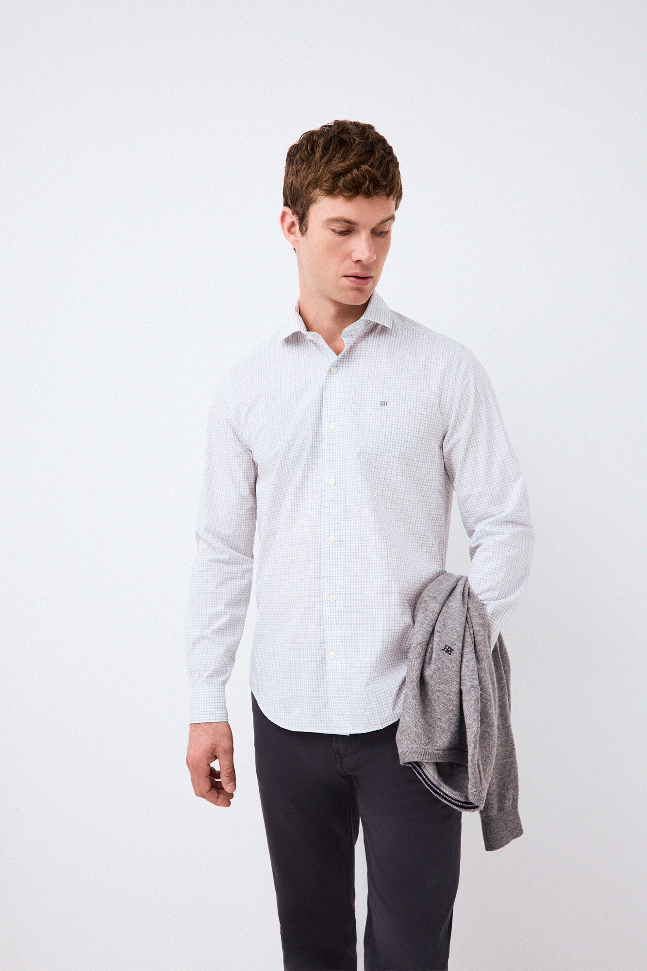 Pedro del Hierro Plaid non-iron + anti-stain slim fit dress shirt