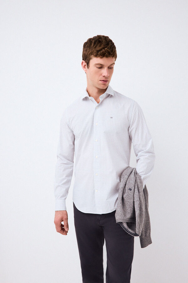 Pedro del Hierro Plaid non-iron + anti-stain slim fit dress shirt Grey