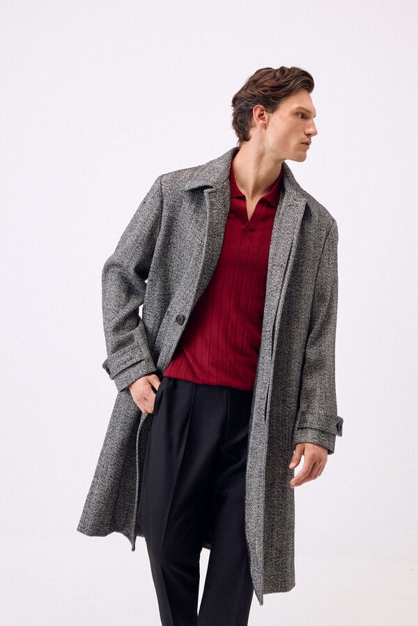 Pedro del Hierro Herringbone shirt collar herringbone coat Black