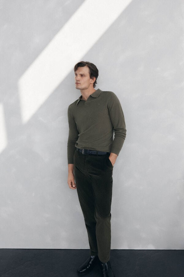 Pedro del Hierro Johnny neck sweater in merino wool and cashmere Green