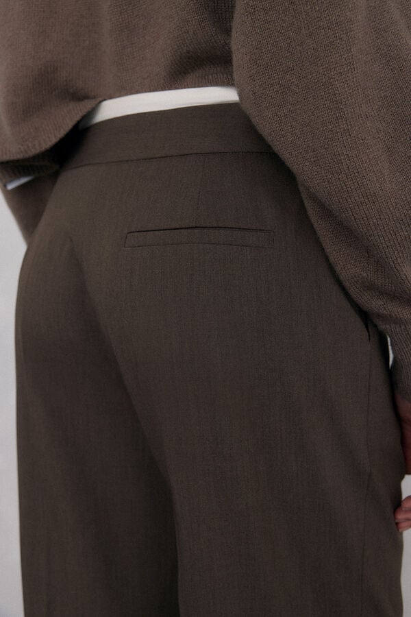 Pedro del Hierro Pantalón recto con cinturilla dobre Beige