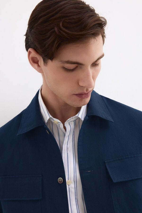 Pedro del Hierro Cotton linen plain overshirt Blue