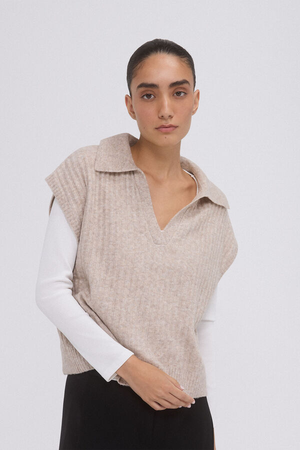 Pedro del Hierro Knitted vest with shirt collar Grey