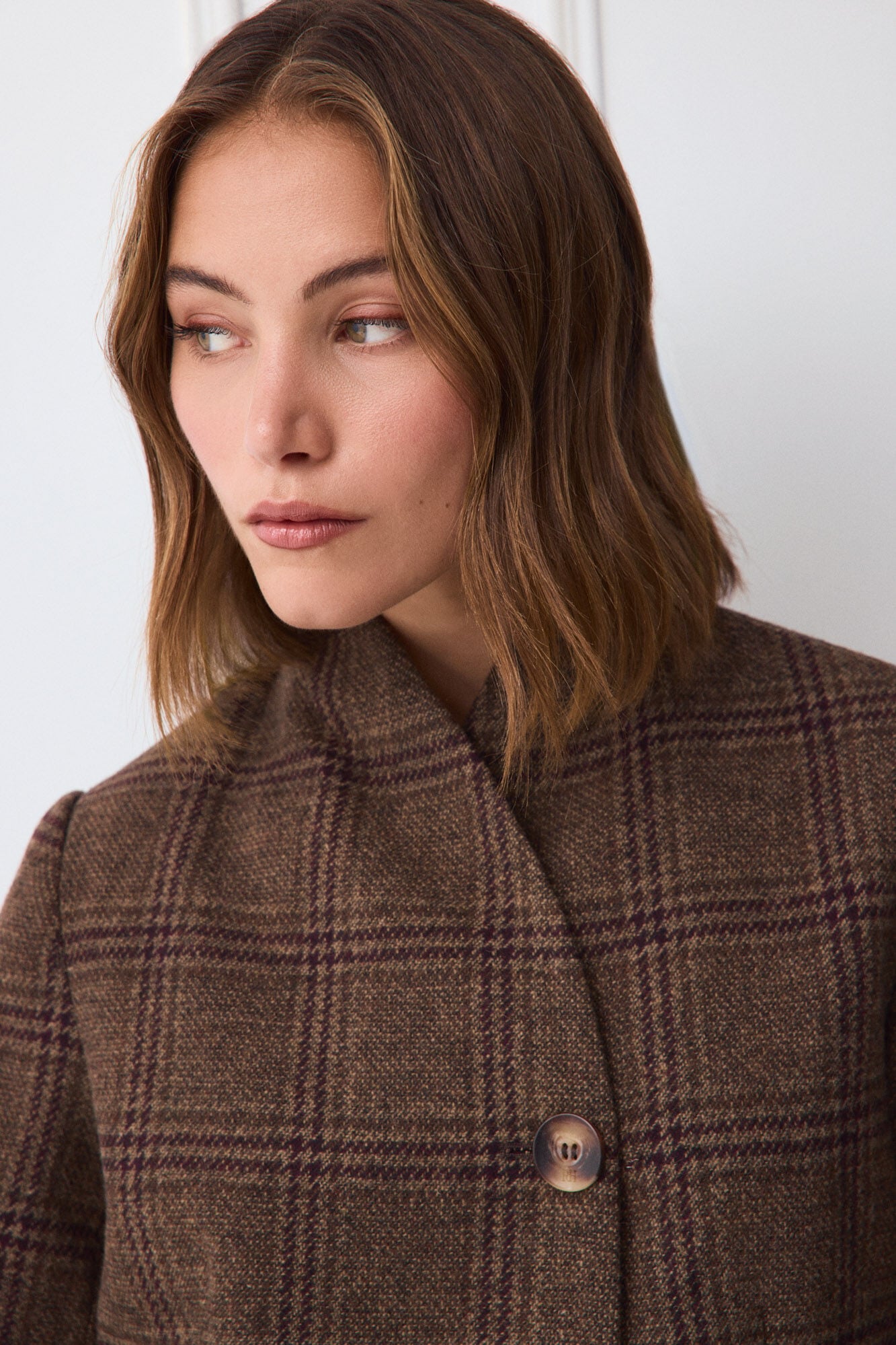 TFP by Tamara Falc&oacute; Plaid funnel neck jacket