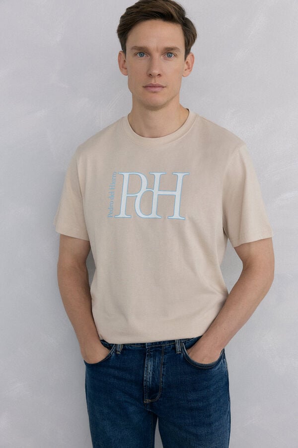 Pedro del Hierro Large logo T-shirt Beige