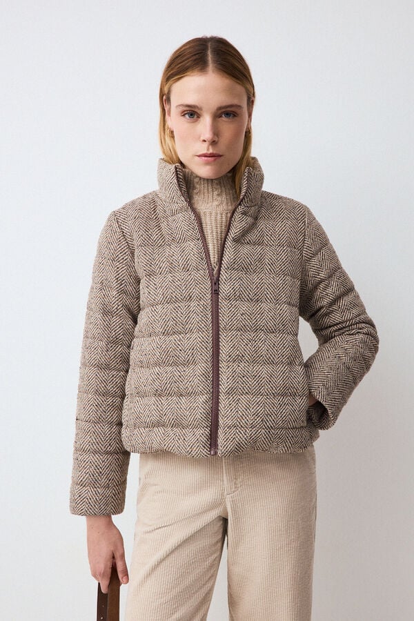 Pedro del Hierro Herringbone short parka Brown