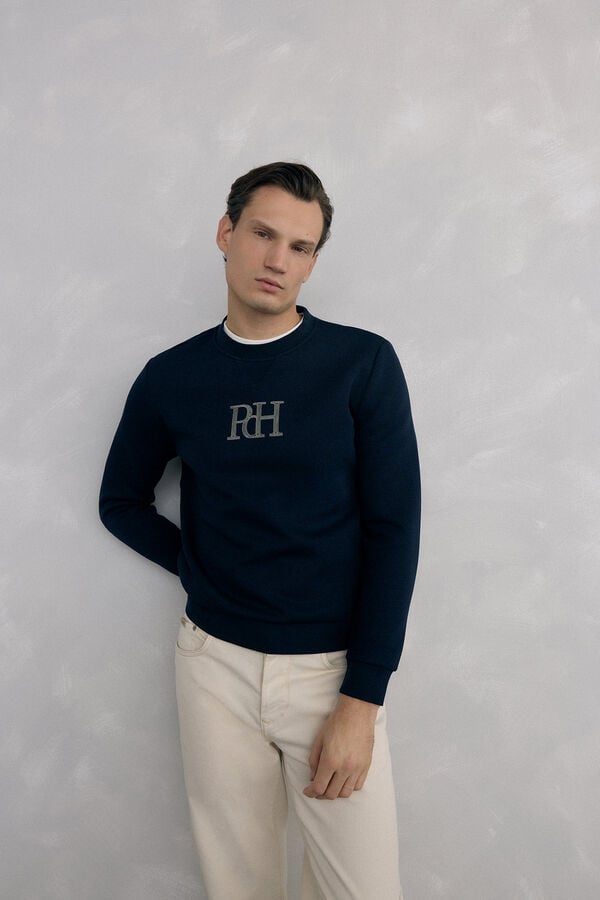 Pedro del Hierro Technical fabric crew neck sweatshirt Blue