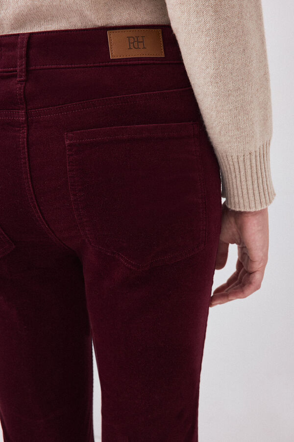 Pedro del Hierro Velvet flare cropped trousers Burgundy