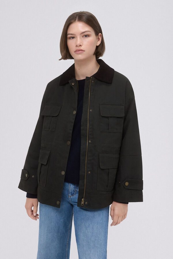 Pedro del Hierro Quilted parka in waxed fabric Green