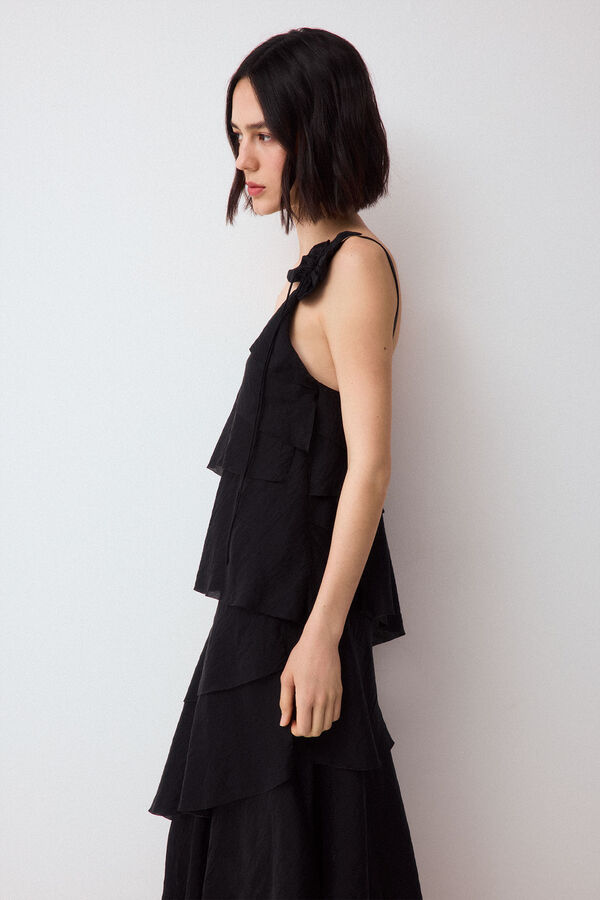 Pedro del Hierro Vestido flor volantes Negro