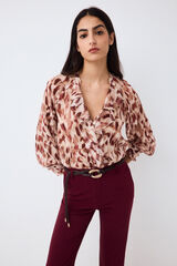 Pedro del Hierro Printed ruffle blouse Beige