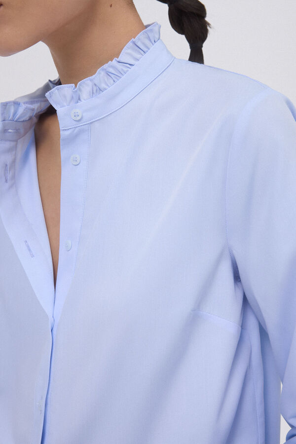 Pedro del Hierro Wide ruffle neck shirt Blue