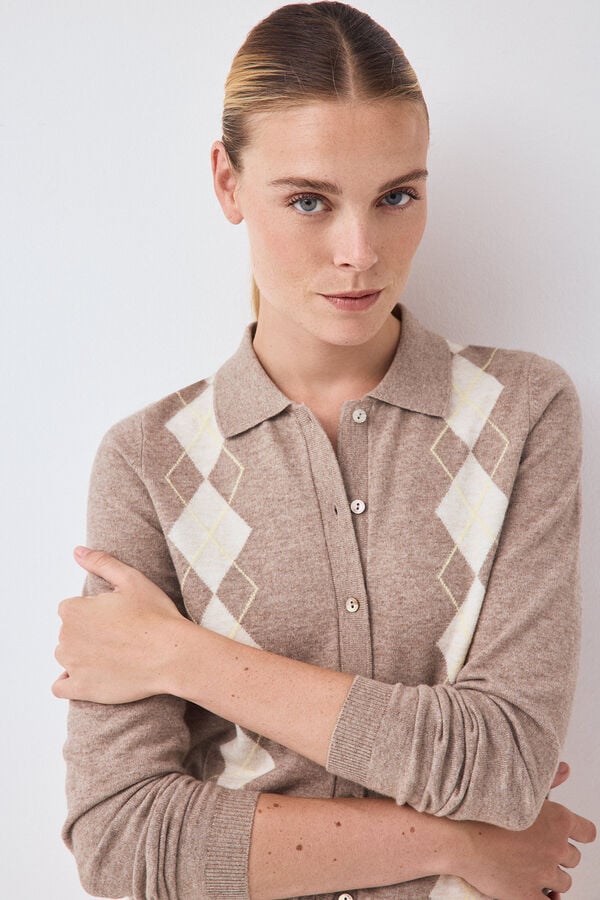 Pedro del Hierro Diamond intarsia polo neck jacket Brown