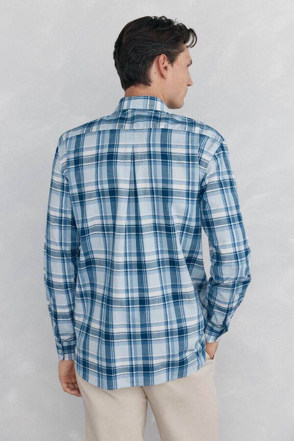 Pedro del Hierro Camisa quadrados tecido flamé Beige