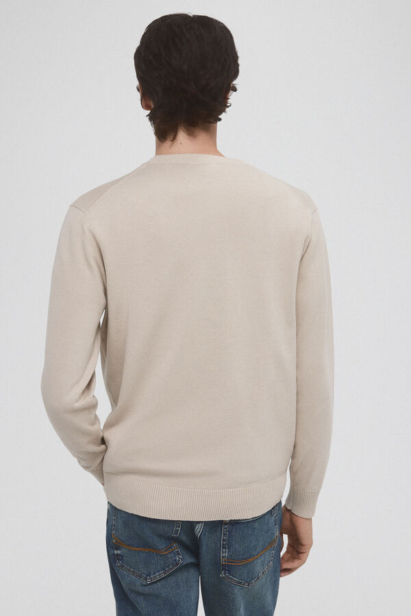 Pedro del Hierro Fine premium cotton round neck sweater Beige