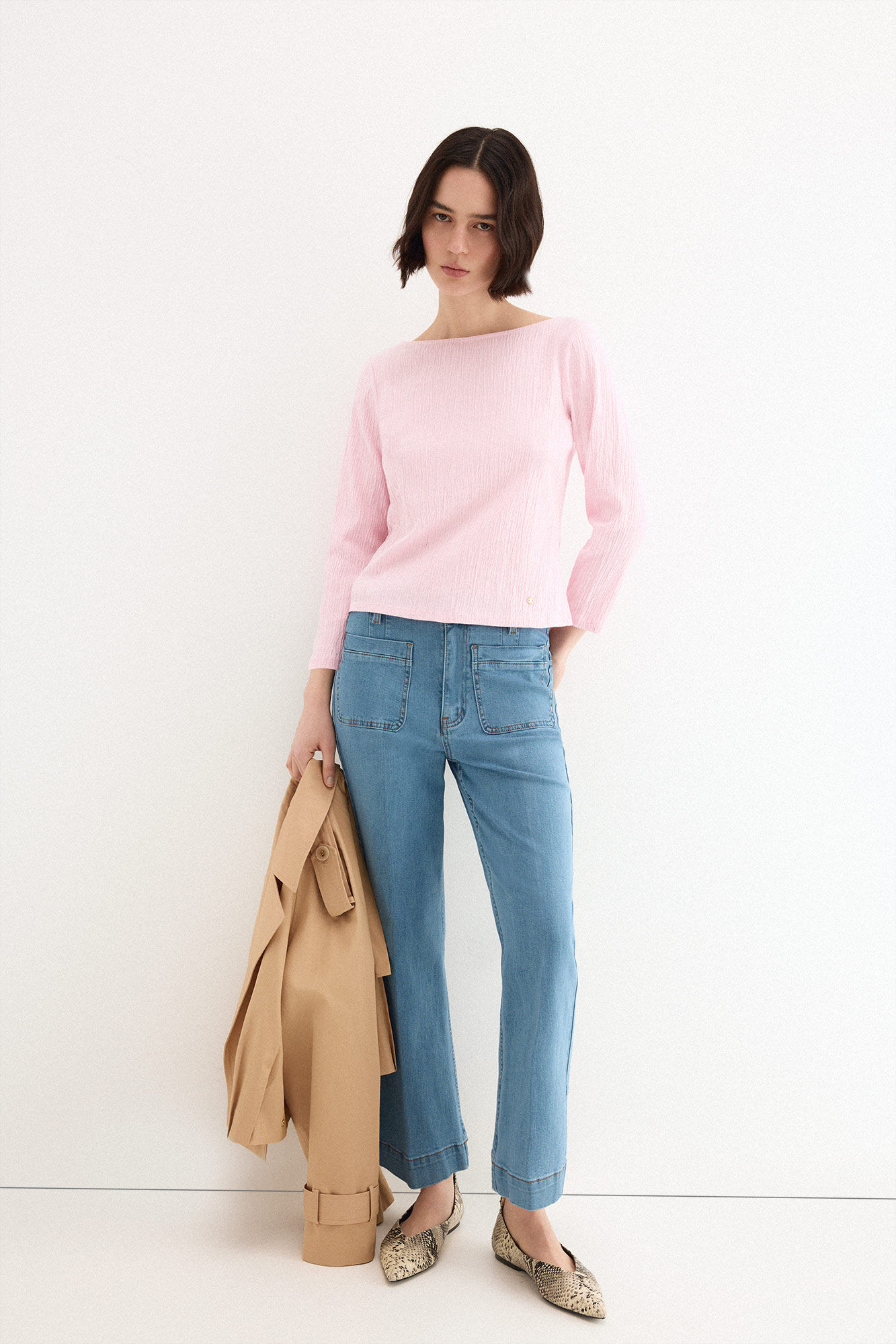 Pedro del Hierro Crinkled boat neck top