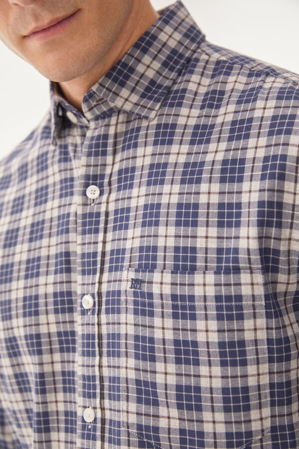 Pedro del Hierro Checked Tencel Modal shirt Blue