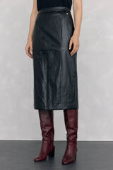 Pedro del Hierro Straight embossed leather like skirt Black