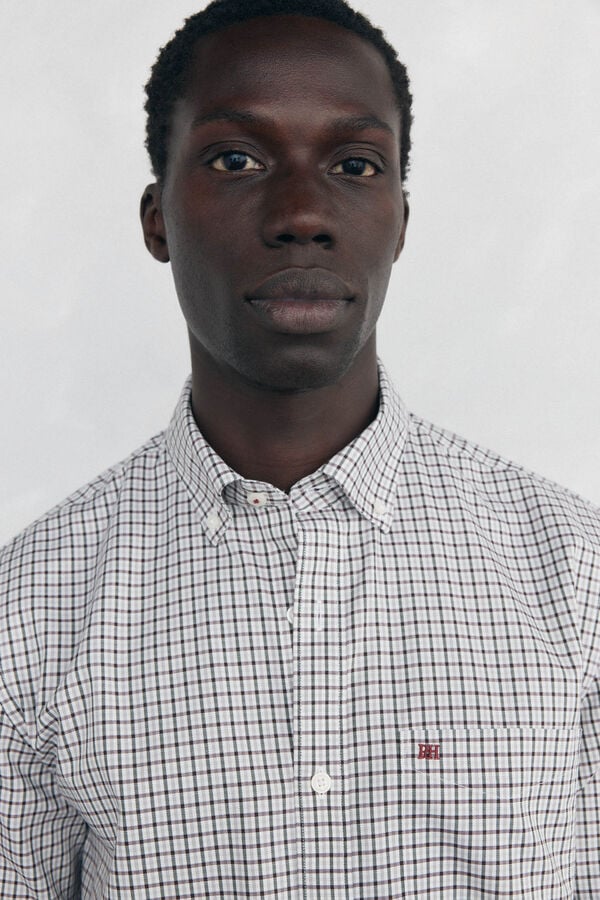 Pedro del Hierro Non-iron Oxford checked shirt Burgundy