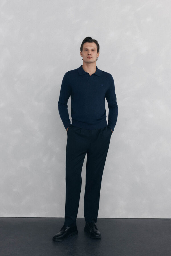 Pedro del Hierro Johnny neck sweater in merino wool and cashmere Blue