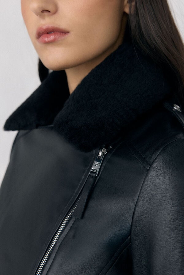 Pedro del Hierro Combined leather biker Black
