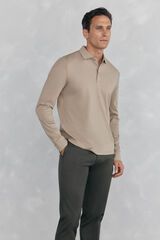 Pedro del Hierro Mercerized long sleeve polo shirt Beige