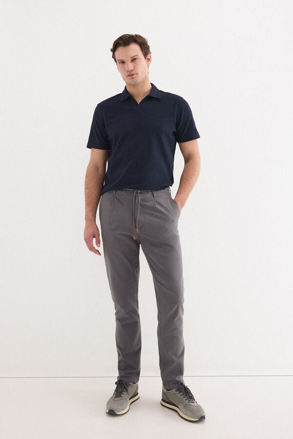 Pedro del Hierro Cotton-linen drawstring chinos Grey