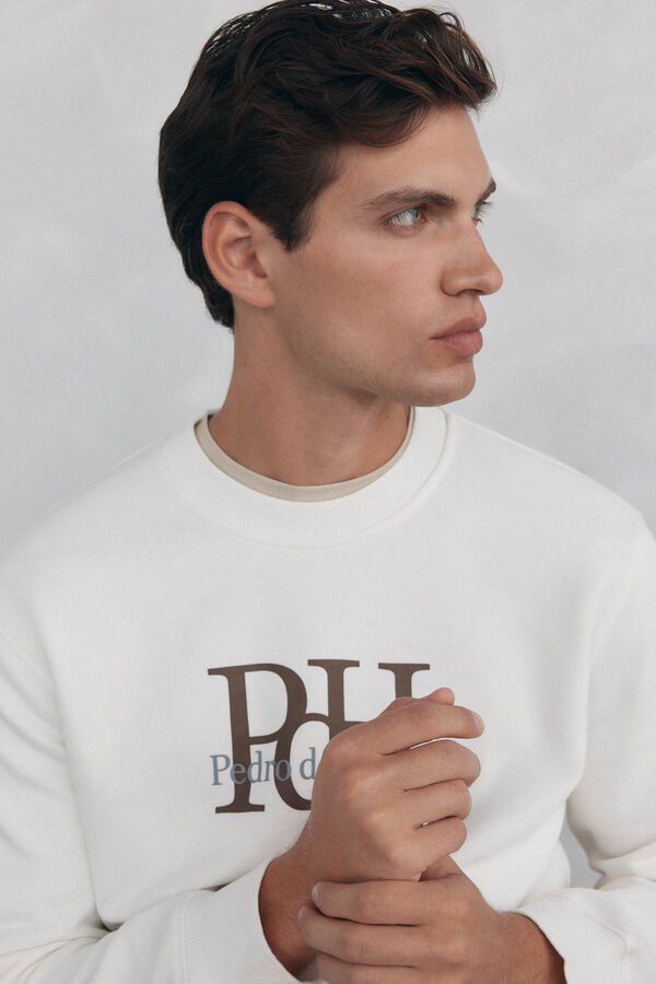 Pedro del Hierro Big logo crew neck sweatshirt Ecru