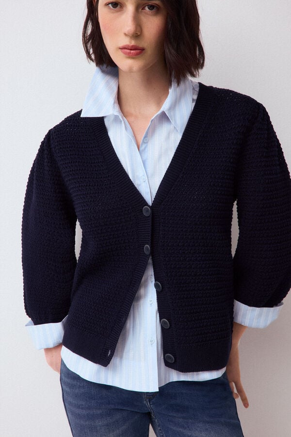 Pedro del Hierro Openwork structure puffed sleeve jacket Blue