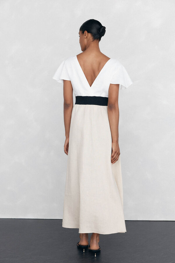 Pedro del Hierro Vestido de linho com contraste fluído Marrom