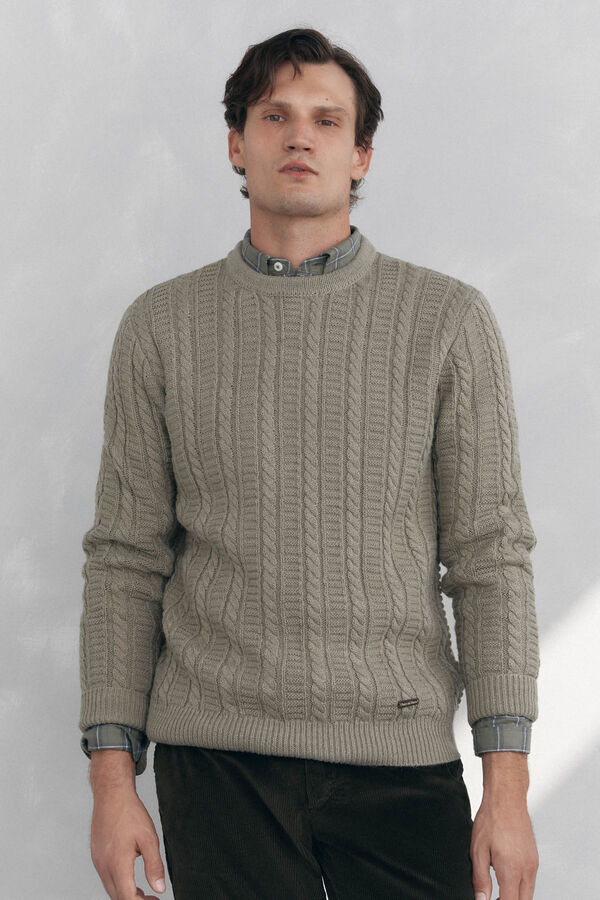 Pedro del Hierro Cable knit wool round neck jumper Green