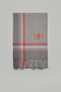 Pedro del Hierro Houndstooth scarf with fringed edges and embroidered logo Black