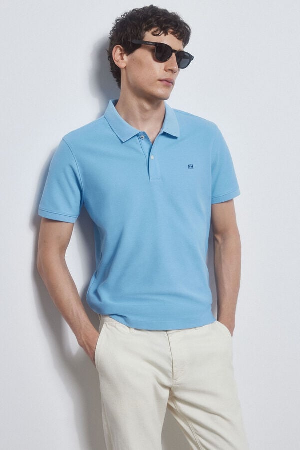 Pedro del Hierro Slim basic polo shirt with embroidered logo Blue