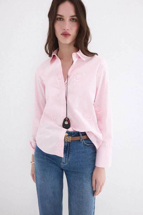 Pedro del Hierro Loose embroidered shirt Pink